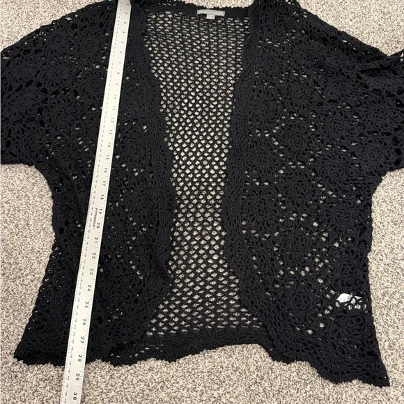 Jessica London Black Crochet Knit Open-Front Short Sleeve Cardigan Size 18/20 - Picture 9 of 11